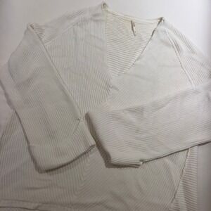 Free People Off White Knit V Neck Long Sleeve Sweater‎ Top Women Size XS